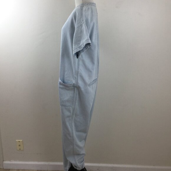 Frank and Oak Atelier Striped Bleached Chambray Denim Jumpsuit l - Picture 4 of 9